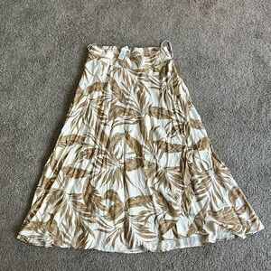 Japna Tropical Cream/Tan Midi Skirt Size Large